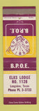 Matchbook Cover - Elks Lodge Longview TX