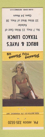 Matchbook Cover - Bruce Faye's Texaco oil gas food Kaladar ON pinup