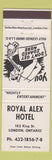 Matchbook Cover - Royal Alex Hotel London ON girlie