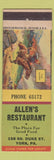 Matchbook Cover - Allen's Restaurant York PA