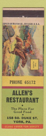 Matchbook Cover - Allen's Restaurant York PA