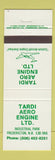 Matchbook Cover - Tardi Areo Engine Fredericton NB Airplane