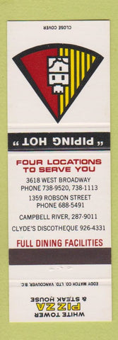 Matchbook Cover - White Tower Pizza Steak Campbell River BC Disco