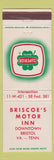 Matchbook Cover - Briscoe's Motor Inn Bristol VA TN