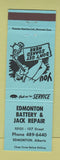 Matchbook Cover - Edmonton Battery Jack Repair Edmonton AB girlie