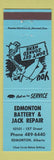 Matchbook Cover - Edmonton Battery Jack Repair Edmonton AB girlie