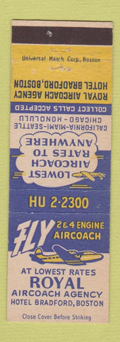 Matchbook Cover - Royal Aircoach Airline Hotel Bradford Boston MA