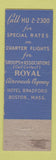 Matchbook Cover - Royal Aircoach Airline Hotel Bradford Boston MA