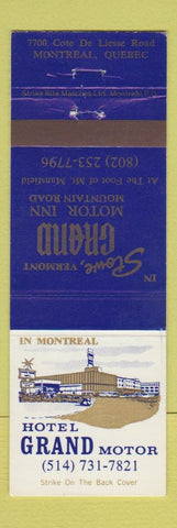 Matchbook Cover - Hotel Grand Motel Montreal QC