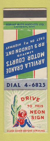 Matchbook Cover - Arvilla Grande Motor Courts London ON cactus