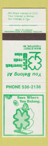 Matchbook Cover - Cloverbelt Credit Union Tigerton WI