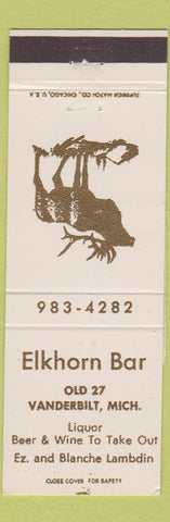 Matchbook Cover - Elkhorn Bar Vanderbilt MI
