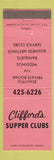 Matchbook Cover - Clifford's Supper Hales Corners Lake Beulah Musekgo WI PINK