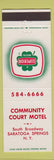 Matchbook Cover - Community Court Motel Saratoga Springs NY