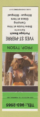 Matchbook Cover - Yves St Pierre Portage Beach QC pinup GREEN BAND