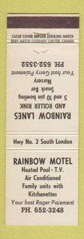 Matchbook Cover - Rainbow Motel Roller Rink London ON WHITE