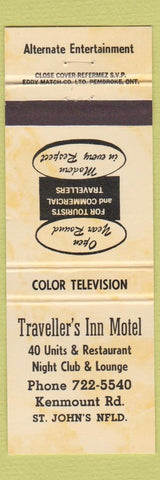 Matchbook Cover - Traveller's Inn Motel St John's NF YELLOW