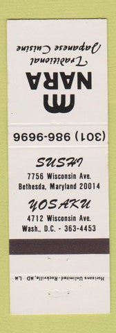 Matchbook Cover - Nara Japanese Restaurant Washington DC Bethesda MD