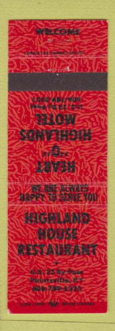 Matchbook Cover - Highland House Restaurant Motel Paintsville KY