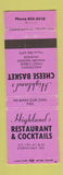 Matchbook Cover - Highland's Restaurant Sturteveant WI WEAR