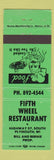 Matchbook Cover - Fifth Wheel Restaurant Plymouth WI WEAR