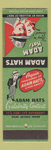 Matchbook Cover - Adam Hats Celebrity SAMPLE