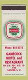 Matchbook Cover - Gamecock Motel Restaurant Santee SC