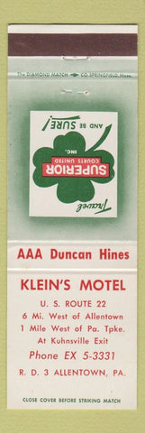 Matchbook Cover - Klein's Motel Allentown PA