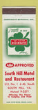 Matchbook Cover - South Hill Motel Restaurant South Hill VA