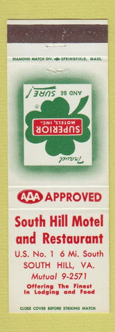 Matchbook Cover - South Hill Motel Restaurant South Hill VA