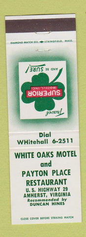 Matchbook Cover - White Oaks Motel Payton Place Amherst VA