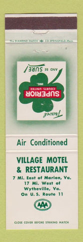 Matchbook Cover - Village Motel Restaurant Wytheville VA