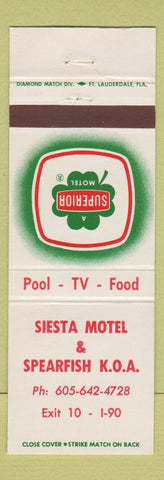 Matchbook Cover - Siesta Motel Spearfish KOA
