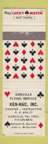Matchbook Cover - Ken Mac Danville Flying Service PA Lucky Match WEAR