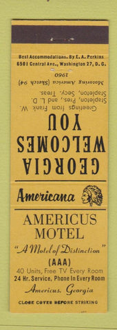 Matchbook Cover - Americus Motel GA Perkins Americana