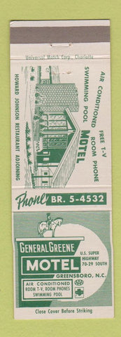 Matchbook Cover - General Greene Motel Greensboro NC