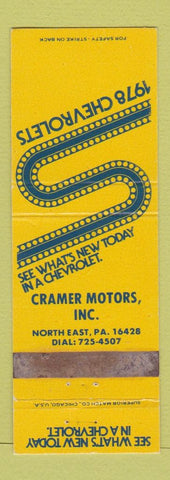 Matchbook Cover - 1978 Chevrolet Cramer Motors Nroth East PA WEAR
