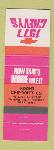 Matchbook Cover - Koons Chevrolet 1977 Wymore Blue Springs NE