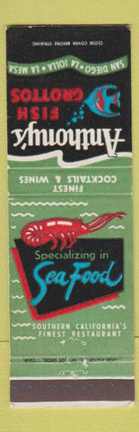 Matchbook Cover - Anthony's Fish Grotto San Diego LA Mesa La Jolla CA WORN