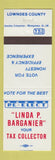 Matchbook Cover - Linda P Barganier Tax Collector Lowndes County