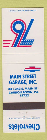 Matchbook Cover - Main Street Garage Chevrolet Carrolltown PA
