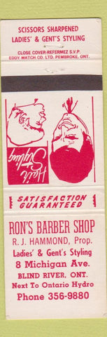 Matchbook Cover - Ron's Barber Shop Blind River ON
