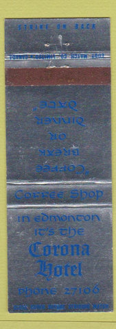 Matchbook Cover - Corona Hotel Edmonton AB
