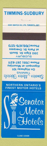 Matchbook Cover - Senator Motor Hotels Timmins Sudbury ON