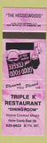 Matchbook Cover - Triple K Restaurant Blyth ON