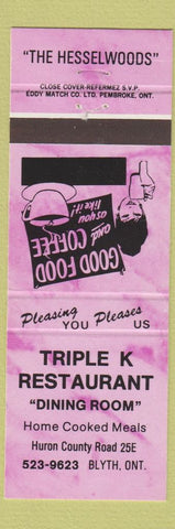 Matchbook Cover - Triple K Restaurant Blyth ON