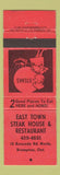 Matchbook Cover - East Town Steak House Brampton ON