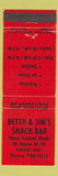 Matchbook Cover - Betty and Jim's Snack Bar Barrie ON