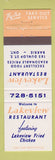 Matchbook Cover - Lakeview Restaurant Barrie ON Fried Chicken