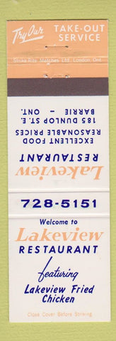 Matchbook Cover - Lakeview Restaurant Barrie ON Fried Chicken